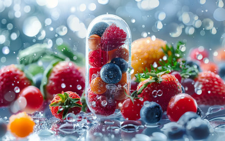 abstract background, vegetable and fruit in mini Vitamin in capsule of medicine