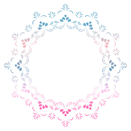 Vector round floral frame in blue and pink colors in mandala style for invitations, greeting cards and decorative designsのイラスト素材
