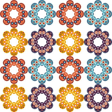 Cute vector seamless pattern with skulls in the shape of flowers for textile, clothing and paper designのイラスト素材