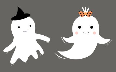 Cute vector Halloween ghosts in flat styleのイラスト素材