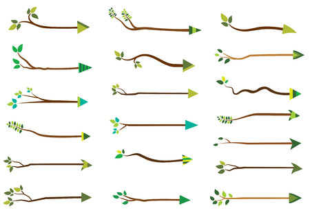 Vector tree branch arrows with green leaves for natural and organic product designs.のイラスト素材