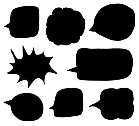 Set with black silhouette speech bubbles in doodle cartoon styleのイラスト素材