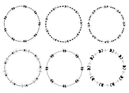 Set of round vector frames made of arrows in cute modern style for graphic design and invitationsのイラスト素材
