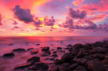 Tropical beach at beautiful sunset. Nature backgroundの写真素材