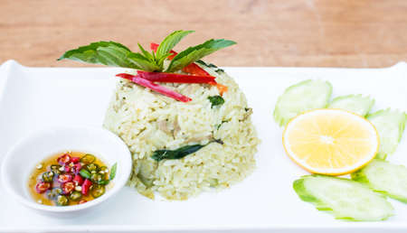 Thai cuisine  fried rice with basil and red chilliの写真素材