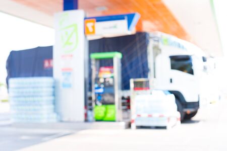 Gas station,photo from blur lens.の写真素材