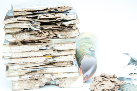 Close up damaged paper eaten by termiteの写真素材