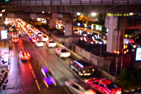 traffic light in night time of bangkokの写真素材