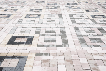 patterned paving tiles, cement brick floor backgroundの写真素材