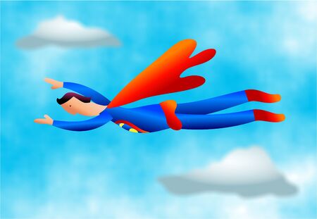 superhero flying through the skyの写真素材