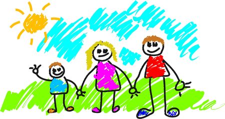 my family kids style drawingの写真素材