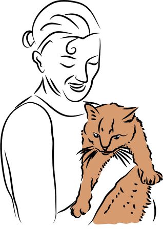 woman with cuddly catの写真素材