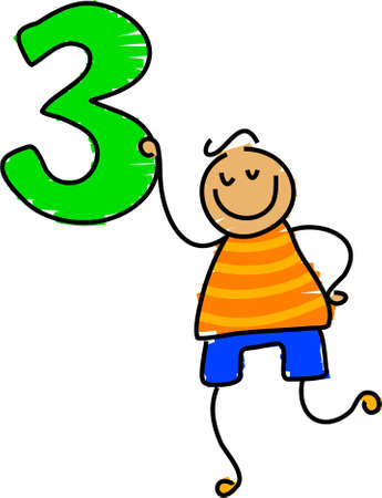 boy with number three - toddler art seriesの写真素材