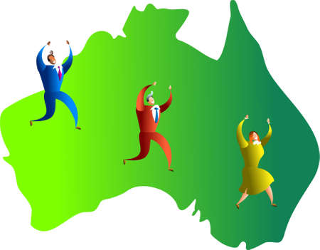 team of colourful executives touring a map of Australia - business concept illustrationの写真素材