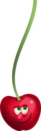 a tasty red cherry with a cartoon face isolated on whiteの写真素材