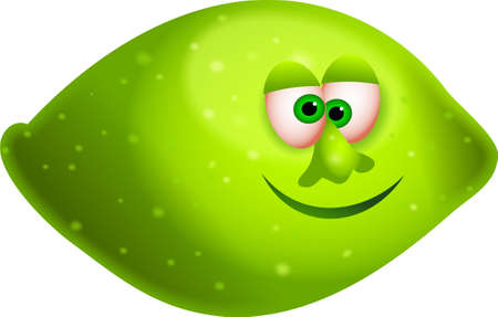 a juicy green lime with a cartoon face isolated on whiteの写真素材