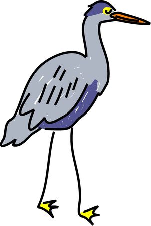 a grey heron isolated in white drawn in toddler art styleの写真素材
