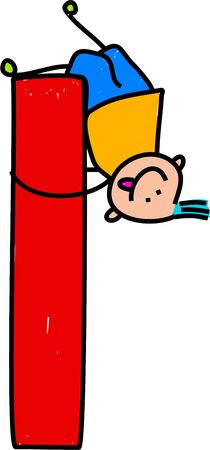 happy little boy climbing over big letter L - lowercase versionの写真素材