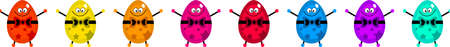 colourful cartoon easter eggs standing in a row forming a page edge border designの写真素材