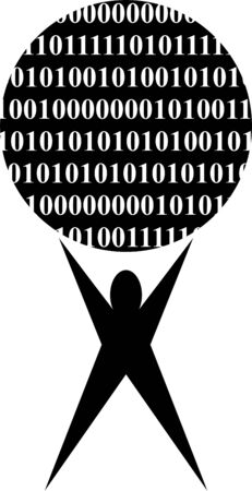 isolated icon of man holding up binary globe representing internet communicationsの写真素材