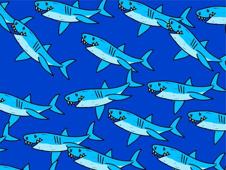 Cute blue shark fish wallpaper background design.の写真素材