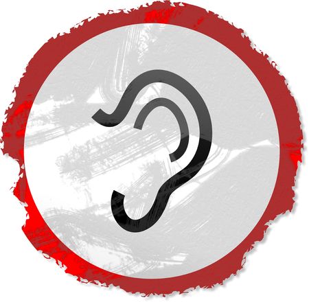 Grunge style Ear sign isolated on white.の写真素材