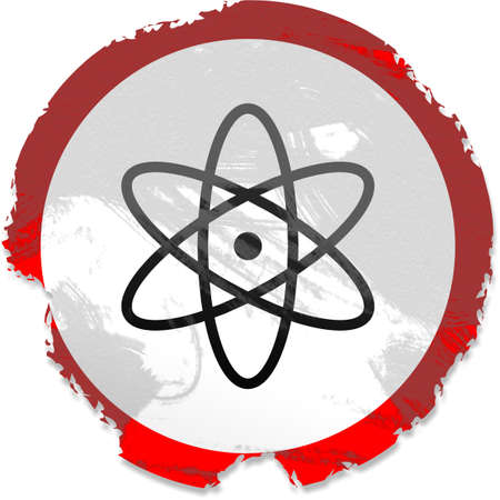 Grunge style atom sign isolated on white.の写真素材