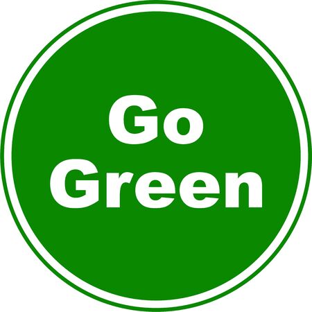 Sign designed to resemble a green Go sign but with the words GO GREEN. Eco friendly concept image.の写真素材