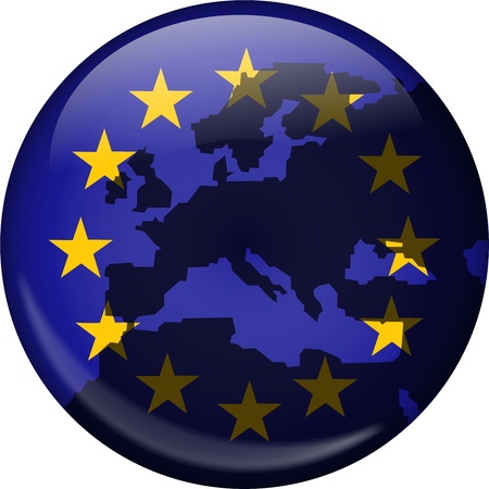 Illustration of the flag of Europe shaped like a globe with a European map superimposed over the top.の写真素材