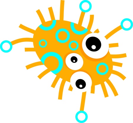 Simple cartoon graphic illustration of a yellow germ with blue rings.の写真素材