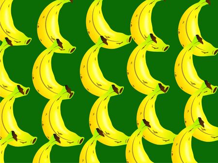 Yellow bananas set neatly against a green background to create a pretty wallpaper design.の写真素材