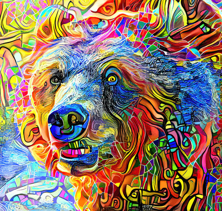 An artistically designed and digitally painted, portrait of a grizzly bear.の写真素材
