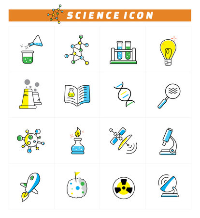 Unique vector elements of science icons with color. Suitable for design with a laboratory theme or related to the scientific fieldのイラスト素材