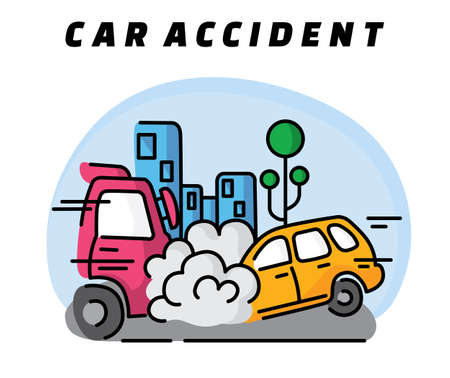 Car accident that causes damage to both parties. Vehicle owners can claim insurance for the accident. Sometimes there is a need for the help of a lawyer to get the right insurance commensurate.のイラスト素材