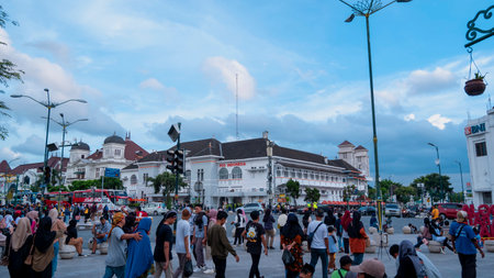 Yogyakarta, Indonesia - January 14, 2023: The Yogyakarta kilometer 0 marker area is surrounded by historic heritage buildings and is close to the popular Malioboro street.のeditorial素材