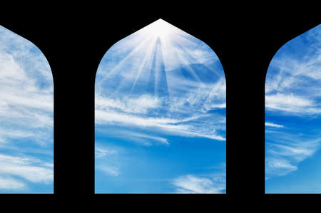 Silhouette of an Islamic prayer hall-house in the beautiful sky
