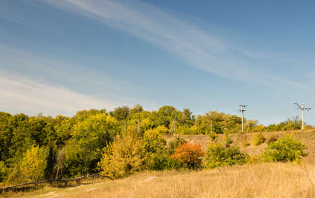 Autumn season. Beautiful autumn landscape in the background of the skyの写真素材