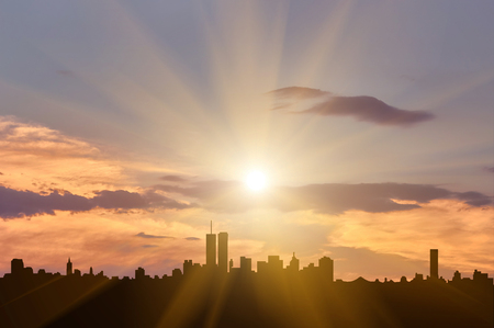 Silhouette cityscape evening. The concept of urban lifeの写真素材