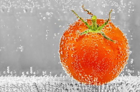 Red tomato in water. design elementの写真素材