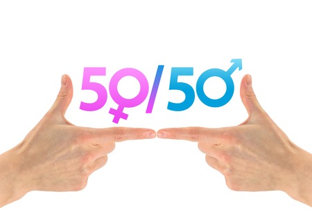 Concept of equality between women and men in the female handの写真素材