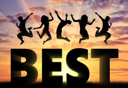 Business concept. Jumping people over the word Bestの写真素材
