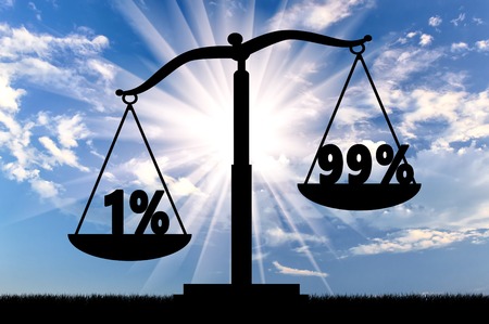 Inequality and injustice concept. One percent of the rich, outweighs 99 percent of poorの写真素材
