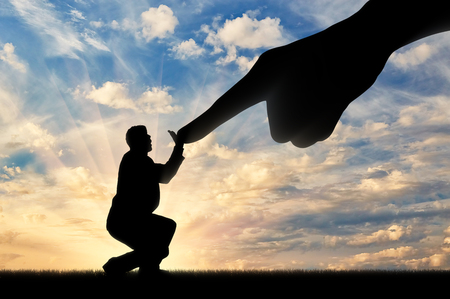 Finger pointing to a man. Concept of social problemsの写真素材
