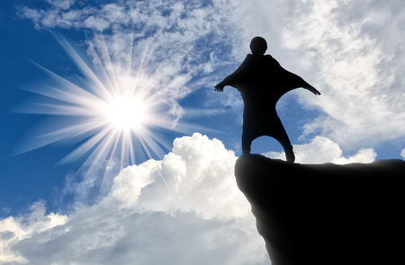 Wingsuit extreme sports. Man in a suit for wingsuit, before jumpingの写真素材