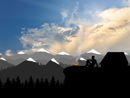Rest climbers in the mountains. Concept of tourism and traveの写真素材