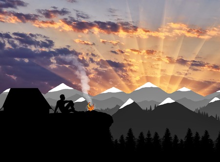 Halt climber in the mountains. Concept of mountain tourismの写真素材
