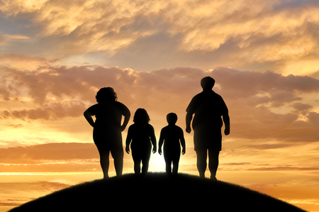 Fat family suffering from obesity. Concept of obesityの写真素材