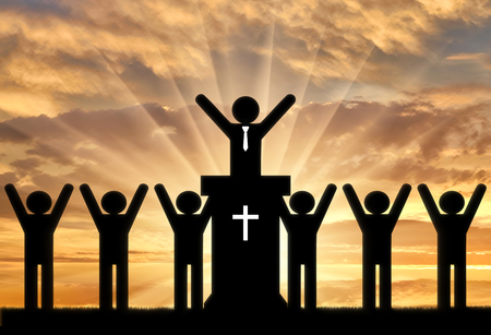 Christianity religion concept. Icons of people preaching Christianity.の写真素材