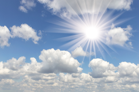 Beautiful cloudy sky with a sun in the afternoonの写真素材
