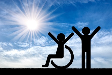 Happy disabled person next to a healthy person . Concept of care and supportの写真素材